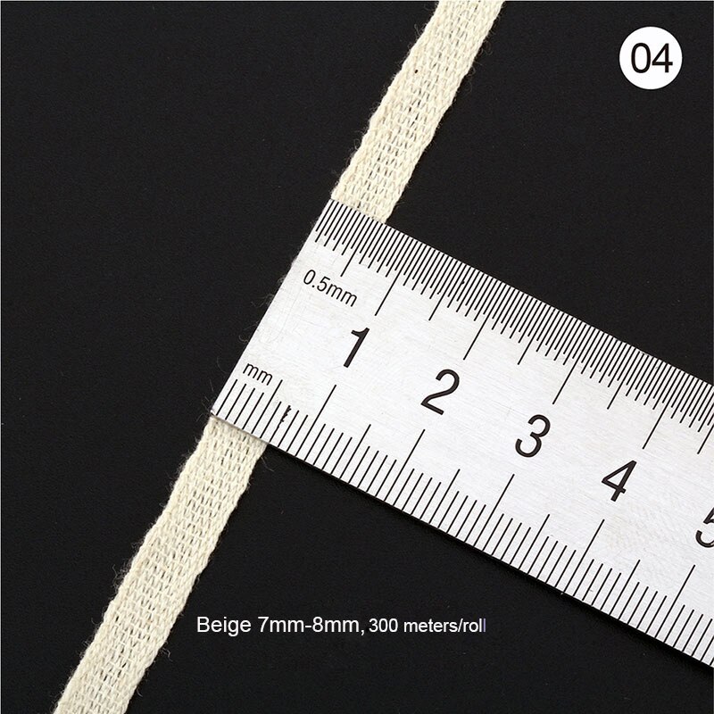 5Mm/7Mm Breedte Katoen Lint Tape 220/280/300 Meter Spanband Kledingstuk Naaien Accessoires Wit/beige/Zwart Voor Zak Kleding: 7 8mm beige 300meter