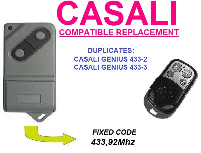 CASALI Genius 433-2 Genius 433-3 Universele afstandsbediening zender, keyfob vervanging kloon duplicator Vaste code 433.92 MHz