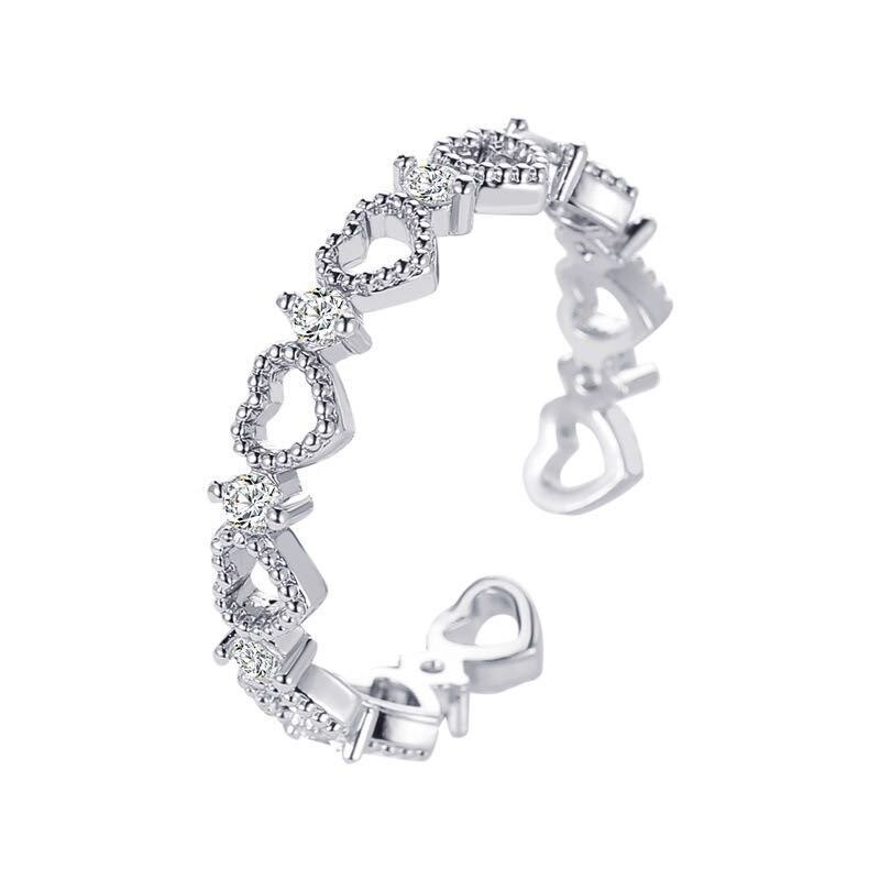 Bagues ouvertes simples en forme de cœur creux pour filles, bagues de couleur argent, bijoux de mariage esthétique, de promesse pour femmes: Sapphire