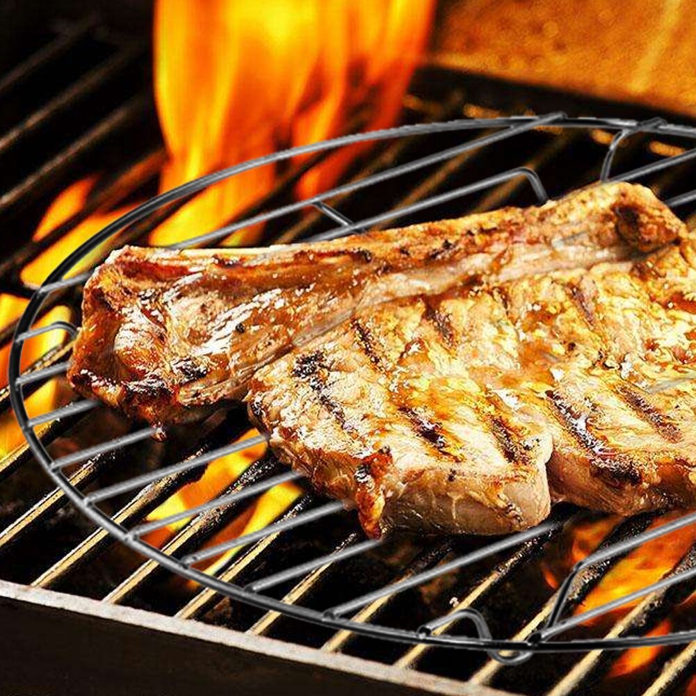 Rund rustfrit stål kød bbq fødevarer grillkurv bærbart net