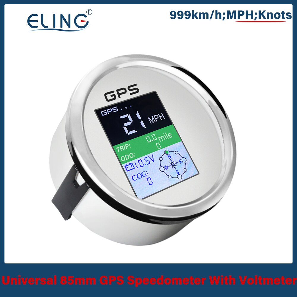 ELING 85mm Digital GPS Speedometer KM MPH Knots Total Mileage Adjustable Trip COG with GPS Antenna 12V 24V