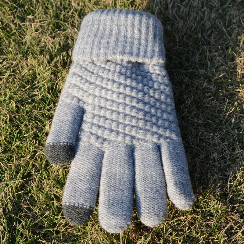 Gloves Men Winter Thicker Printed Simple All-match Soft Trendy Warm Knitting Gloves Mens Touchscreen Outdoor Mitten: light gray