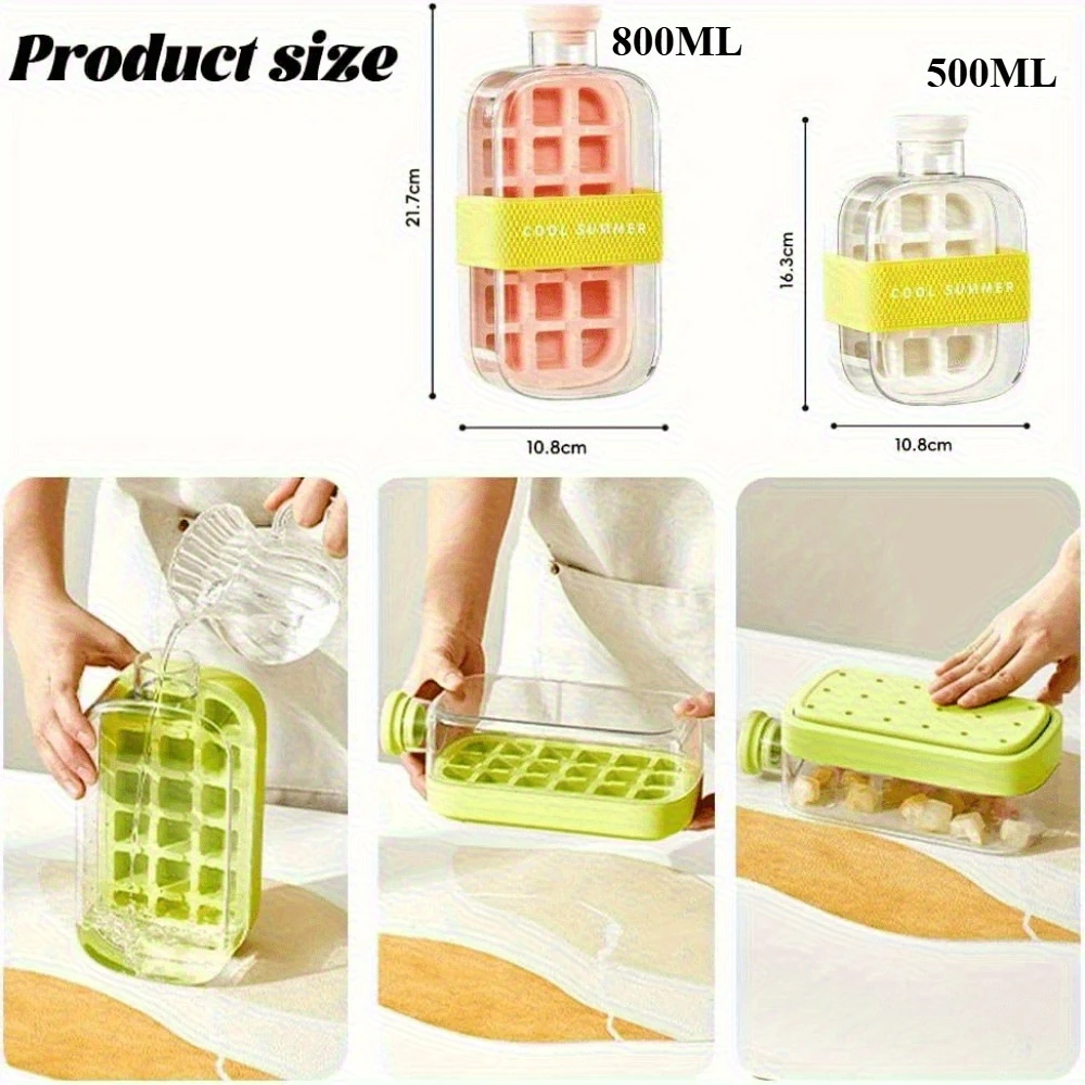 500/800 ml 2in1 ijsblokjesbakje met waterfles Druktype Draagbare ijsmachine Hoge capaciteit ijsvorm voor thuiskeuken Zomergebruik