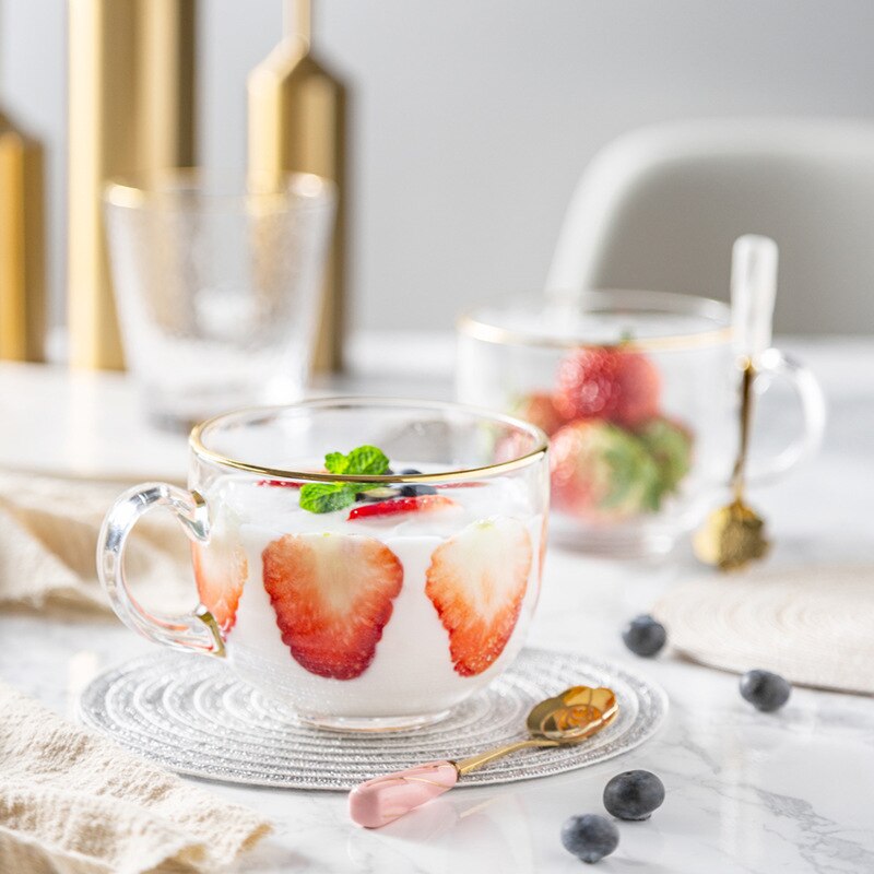 Glass Phnom Penh Oatmeal Breakfast Tempered Glass Milk Cup Breakfast Cup Oatmeal Cup Transparent Tea Cup Coffee Cup