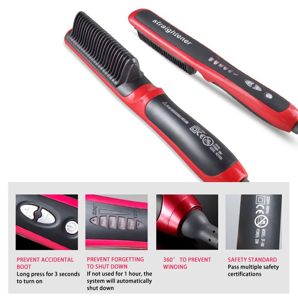 Comb Straightener Hair Crimper Hair Iron Ceramic Flat Iron Thermostatic Beard Straightener Brush Tourmaline Ceramic