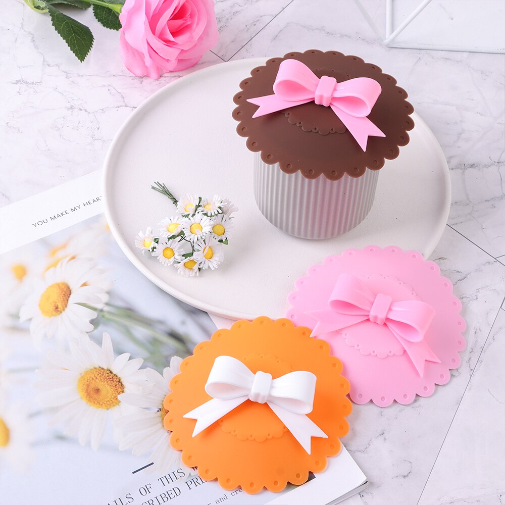 1 PC Silicone Cup Lid Bowknot Lace Sealed Anti-Dust For Tea Coffee Cup Cover Drink Ware Parts Cute Reusable Fashionable
