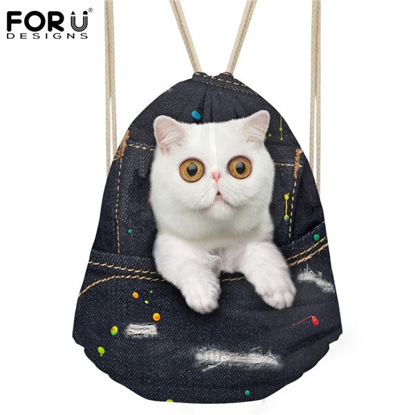 FORUDESIGNS Kleine Frauen Kordelzug Nette 3D Cowboy Haustier Katze Hund Kinder Schule Rucksack Männer Tasche Mochila mujer: CC3322Z3