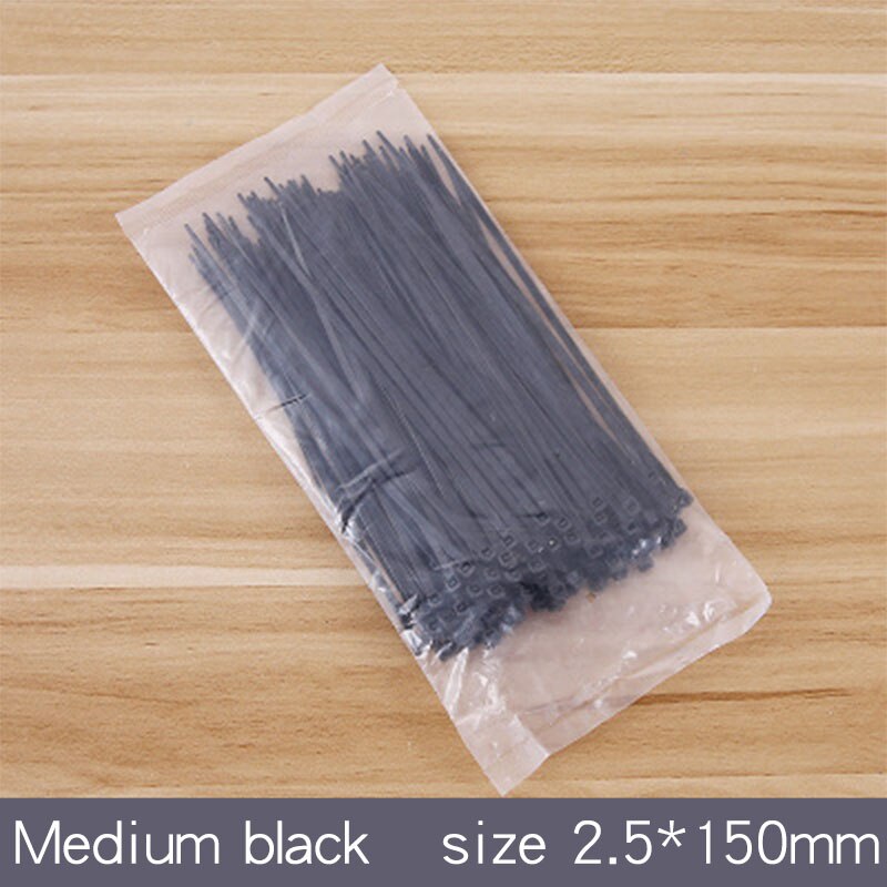 100pcs Self-Locking Plastic Nylon Wire Cable Ties Zip Tie Black White Cable Ties Fasten Loop Cable Various Specifications: medium black 100pcs