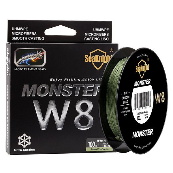 SeaKnight ligne de pêche W8 150 M tresse 8 brins ligne lisse PE Multifilament grand Angle technologie tressée 20-100LB: Hi vis green / 3.0