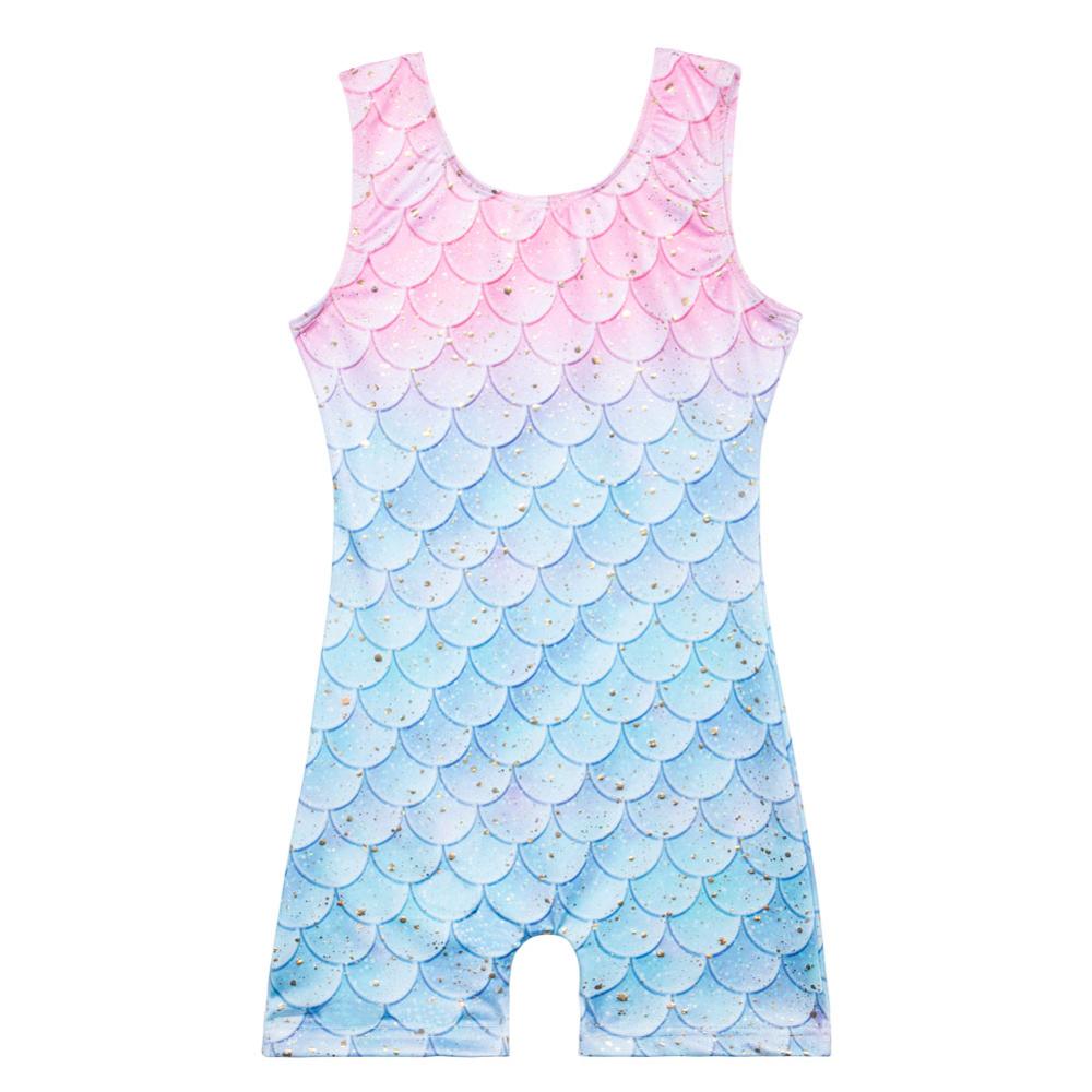 BAOHULU 3-11 Years Kids Gymnastics Leotard Sleeveless Ballet Leotards for Girls Light Pink Blue Bodysuit for Dance Fish Scale: B223LightPinkBlue / 130
