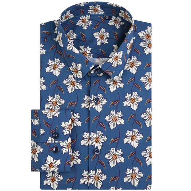 Men's Casual Beach Floral Print Hawaiian Shirts Pocket-less Long Sleeve Standard-fit Stylish Flowers Cotton Shirt: CZYJ8229-6C / 40