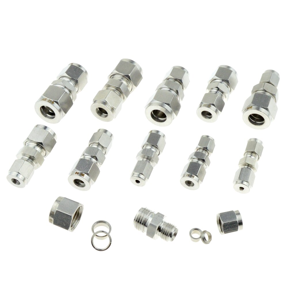Compressor Fitting Reducer Union 1/8" 1/4" 1/2" 6mm 8mm 10mm 12mm OD Pipe Ferrule Tube Coupler Connector Stainless Steel 304