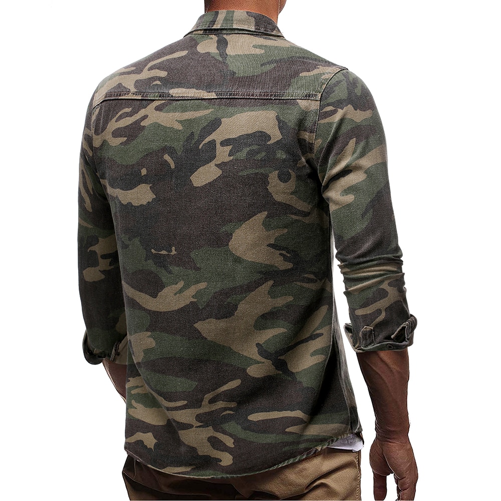 Denim skjorte herre camouflage jean langærmede casual skjorter af høj kvalitet hip hop streetwear sportstøj overalls outwear