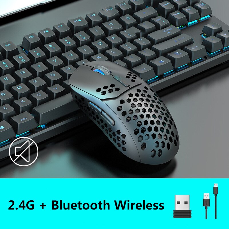 2.4g bluetooth trådløs mus usb genopladelig magisk lydløs gaming mus til xiaomi bærbar pc gamer computer mac ipad android: Dobbelt tilstand sort