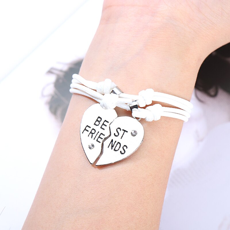 2Pc Hartvormige Stiksels Beste Vriend Ingelegd Gekleurde Strass Armband Carving Vrouwelijke Sieraden Directe Verkoop