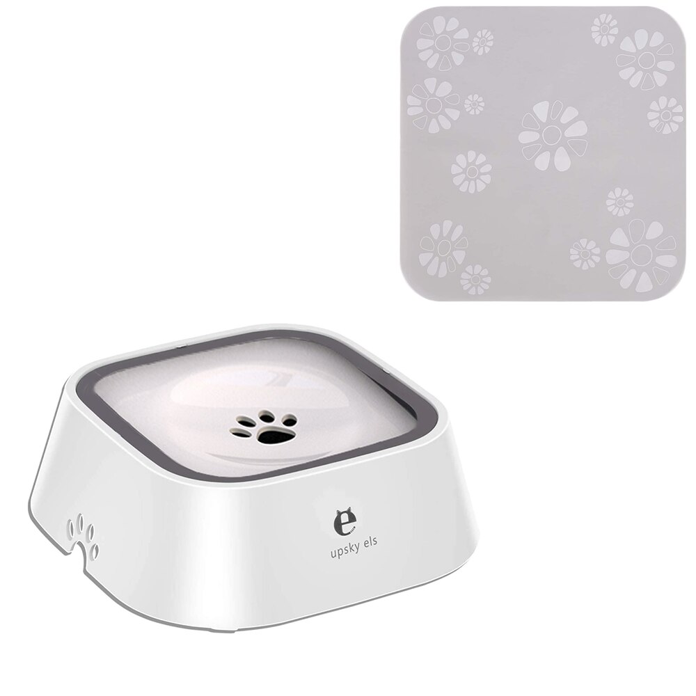 UPSKY 1.5L ciotola per cani senza versamento mangiatoia per acqua lenta bocca antibagnatura ciotola per gatti uso del veicolo distributore di acqua per animali domestici antiscivolo ciotola per acqua: bianca con mat