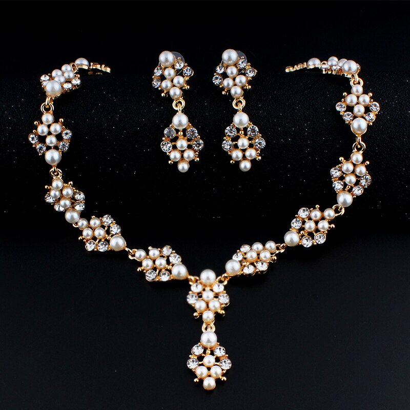 Jiayijiaduo Imitação pearl jewelry set 3 ps para as mulheres de noiva acessórios do casamento colar brincos de ouro-cor pulseira de presente