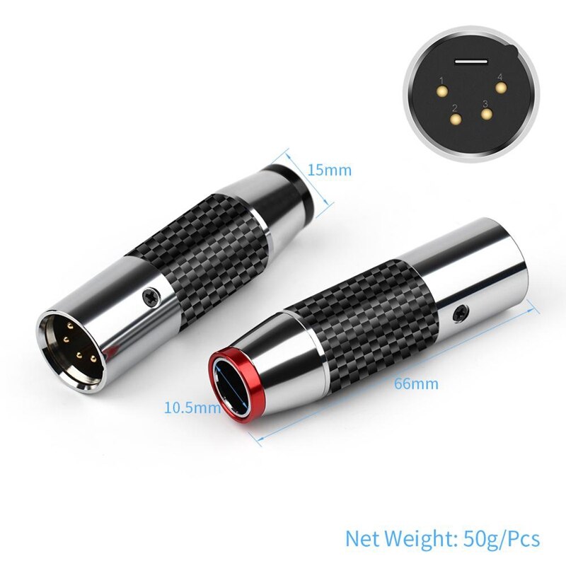 4 Pin Stainless Steel XLR Carbon Fiber Cannon Male Adapter Microphone Mixer Amplifier Balance Audio Jack