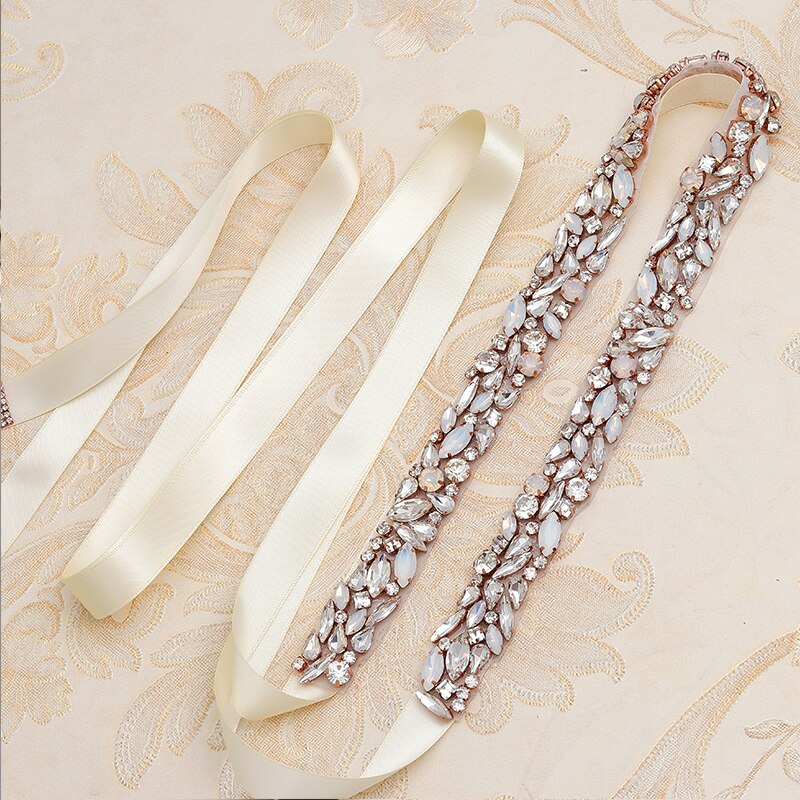 Jonnafe Delicate Rose Gold Bridal Belt and Sash Handmade Opal Crystal Wedding Dress Waistband Dress Belt Accessories
