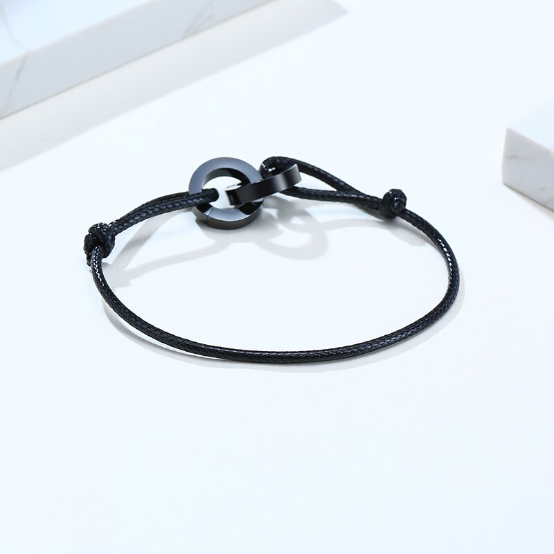 Dubbele Grijpende Heren Armband Enkelband In Zwart Koord Armband Cadeau Voor Vriendje