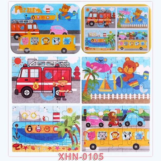 4 sztuk/pudło nowe cztery w jednym drewniane Puzzle zabawka dla dzieci zwierzęta/pojazd poznanie nauka zabawki edukacyjne dla dzieci MG-H01: XHN-0105