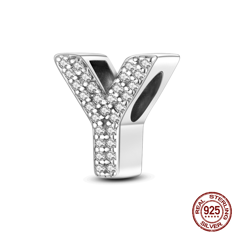 26 A-Z Alphabet perles 925 en argent Sterling lettre d'amour breloque ajustement Original Pandach bracelet à breloques Bracelet CZ Zircon perle bijoux: Rose chaud