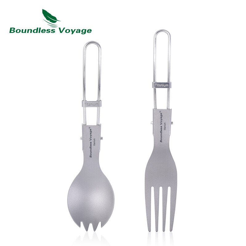 Grenzeloze Voyage Camping Servies Titanium Bestek Vouwen Lepel Vork Spork Eetstokjes Outdoor Picknick Draagbare Bestek Set: spork fork