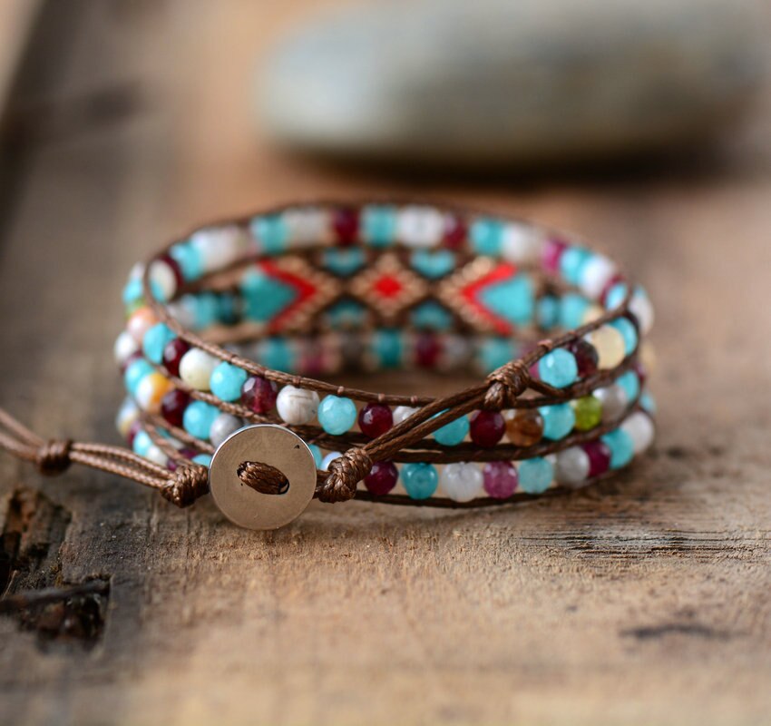 Kleurrijke kralen boho armband vrouwen natuursteen kralen eenvoudige wikkelarmband verjaardag