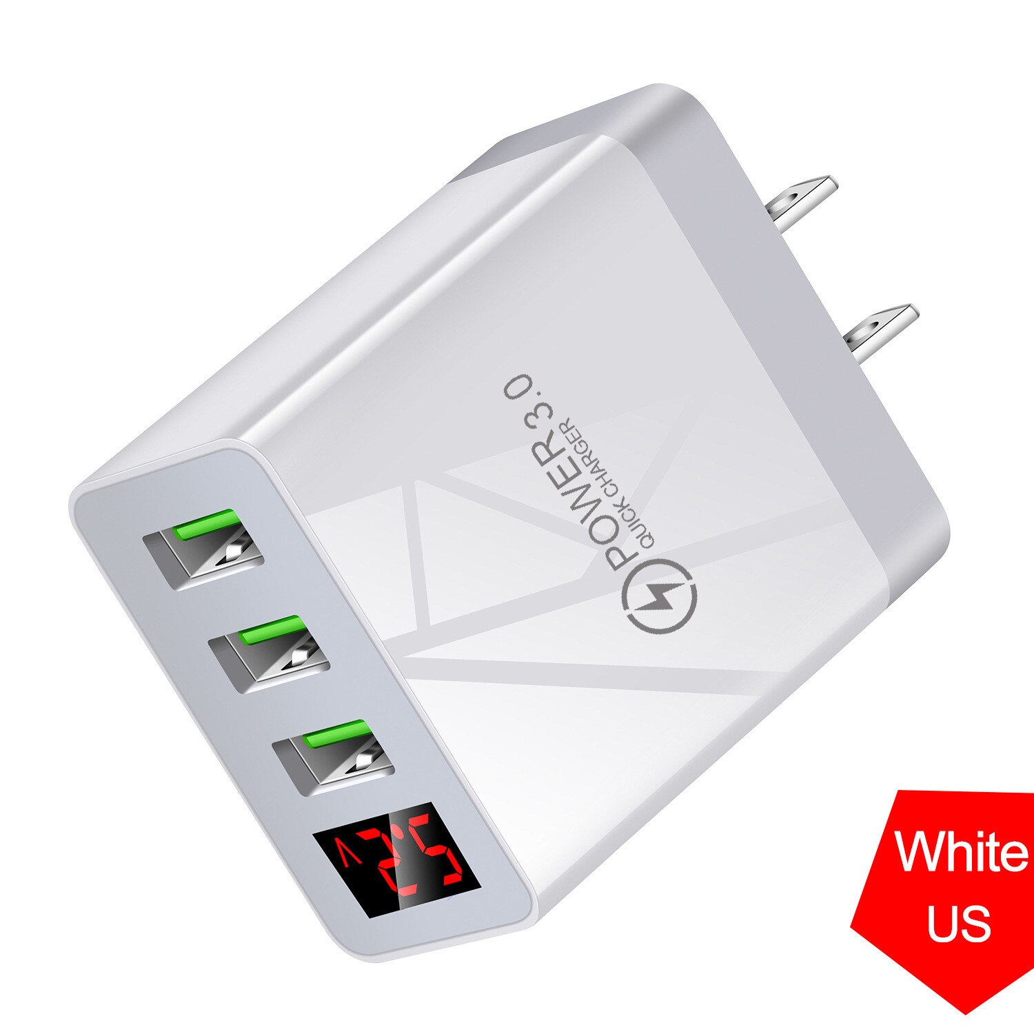 Ładowarka USB 5V 3A szybka ładowarka do telefonu QC 3.0 do Samsung S20 iPhone Xiaomi telefon komórkowy wyświetlacz LED 3 porty ładowarka ścienna Adapter: US Plug White