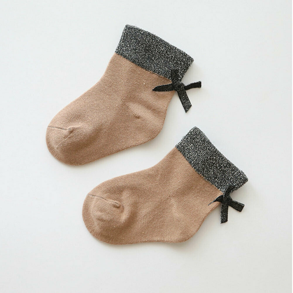 Brand Baby Girl Kid Socks Double Bow Knee High Autumn Winter Socks Patchwork Bow Socks 4 Colors 0-8Y: Dark Coffee / 1 to 3 Years
