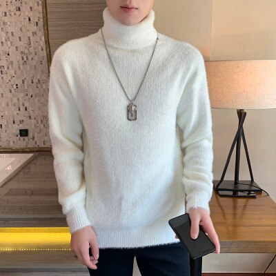 Vintertröja herr polotröja herr solid casual streetwear tröja herr varm stickad tröja herr tröja: Vit / M