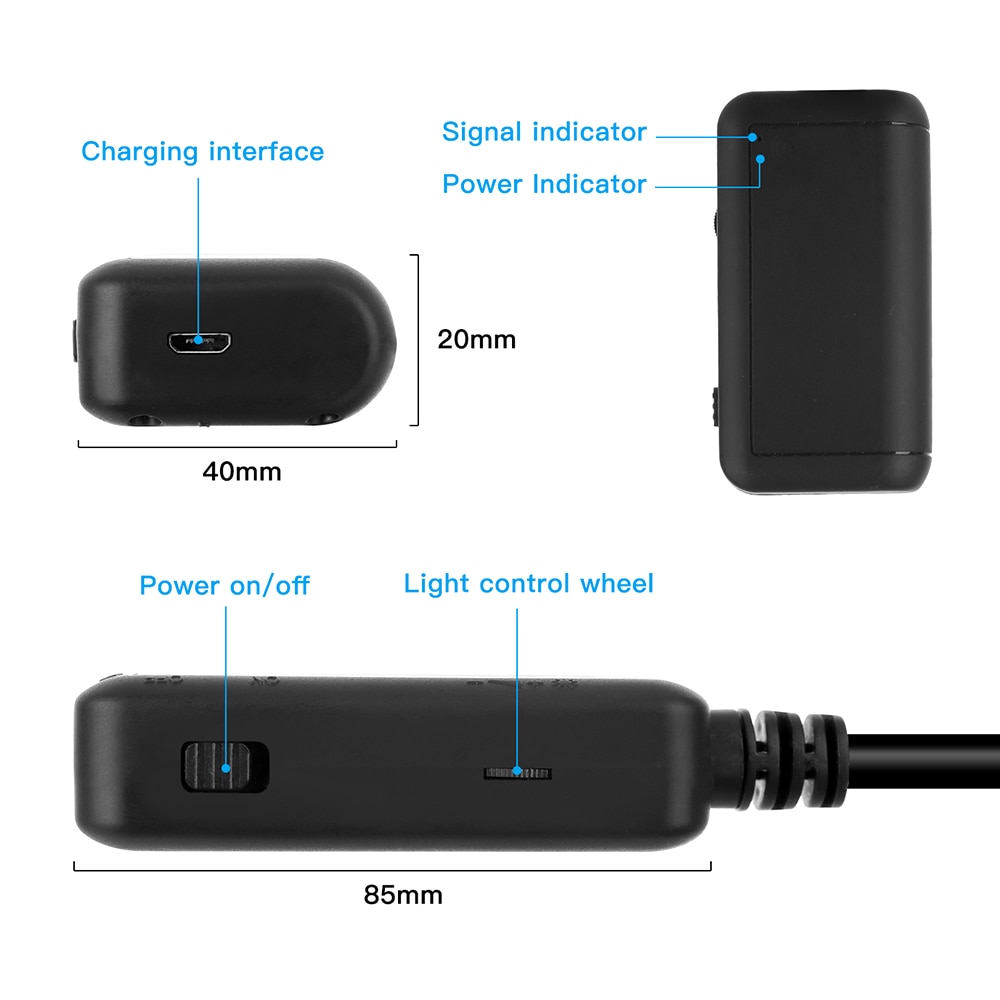 F220 5.5mm ip67 vandtæt industrielt endoskop wifi borescope inspektionskamera bygget -in 6 lysdioder til ios/android smartphones