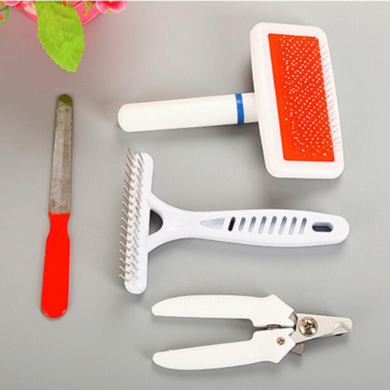 Pet Grooming Tool Set 4 Piece Pet Cleaning Tool Set Dog Comb Brush Nail Clipper Stainless Steel Set Pet Products: Default Title