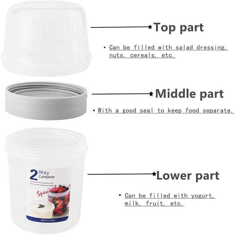 Portable Breakfast On The Go Cups Cereal Milk Container Airtight Food Storage Box Double Sealed Compartment Crisper Food Storage