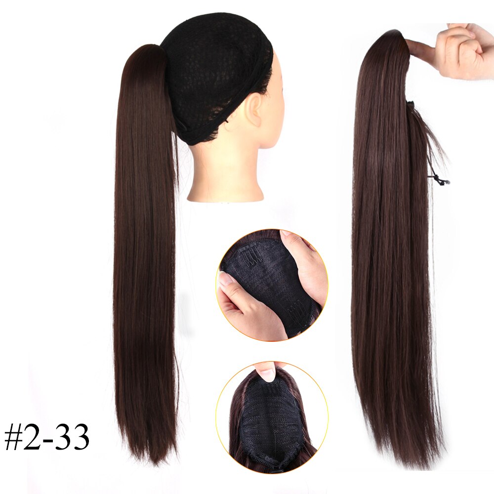 Straight Ponytail Synthtic Hair Extension Natural Color Drawstring Ponytail Soft Hair Bun Chignon Clip in Hair Tail For Women: 33