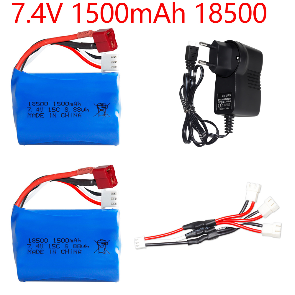 7,4 V 1500 mAh 18500 Li-Ionen-Akku mit Ladegerät für HBX 16889 16889A 16890 16890A SG1601 SG1602 1/16 4WD R/C LKW-Ersatzteile: Blau