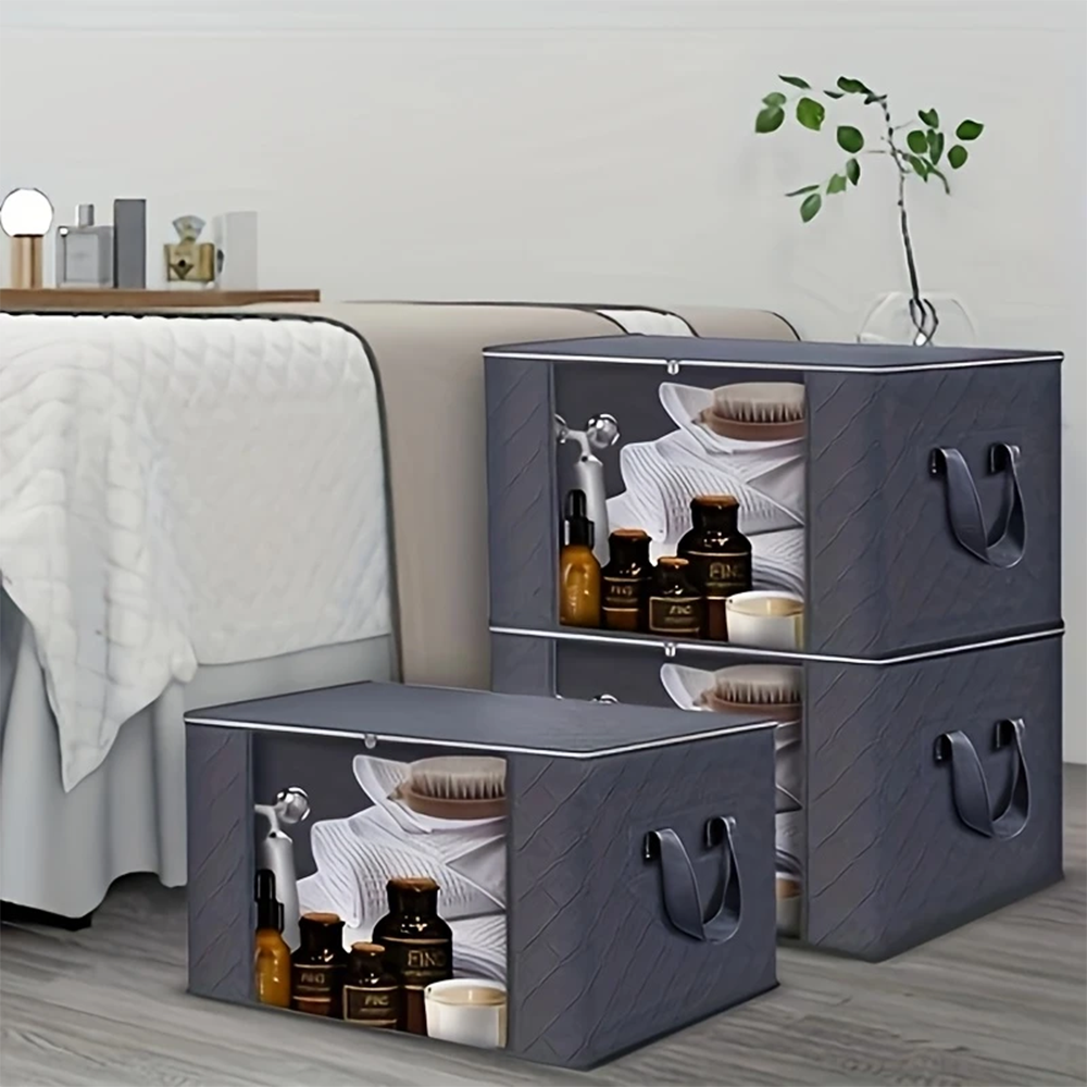 Contenedores de almacenamiento de ropa Organizadores de armario plegables Contenedores de almacenamiento para edredones de ropa, sábanas, almohadas y juguetes (gris)