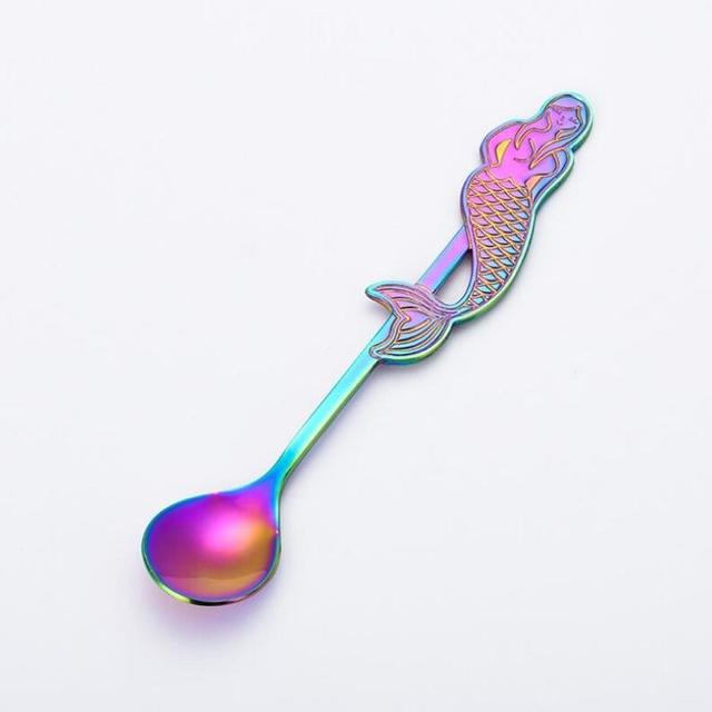 Cuillère à café et à Dessert sirène en acier inoxydable, cuillère à thé Moka à sucre et crème glacée, accessoires de cuisine, vaisselle, de décoration: F