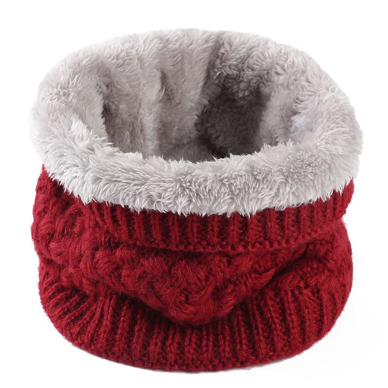 Winter Ladies Pink Red Warm Elastic Thick Knitted Circle Scarf Ring Women Men Faux Fur Neck Collar Warmer Plush Scarves: Maroon