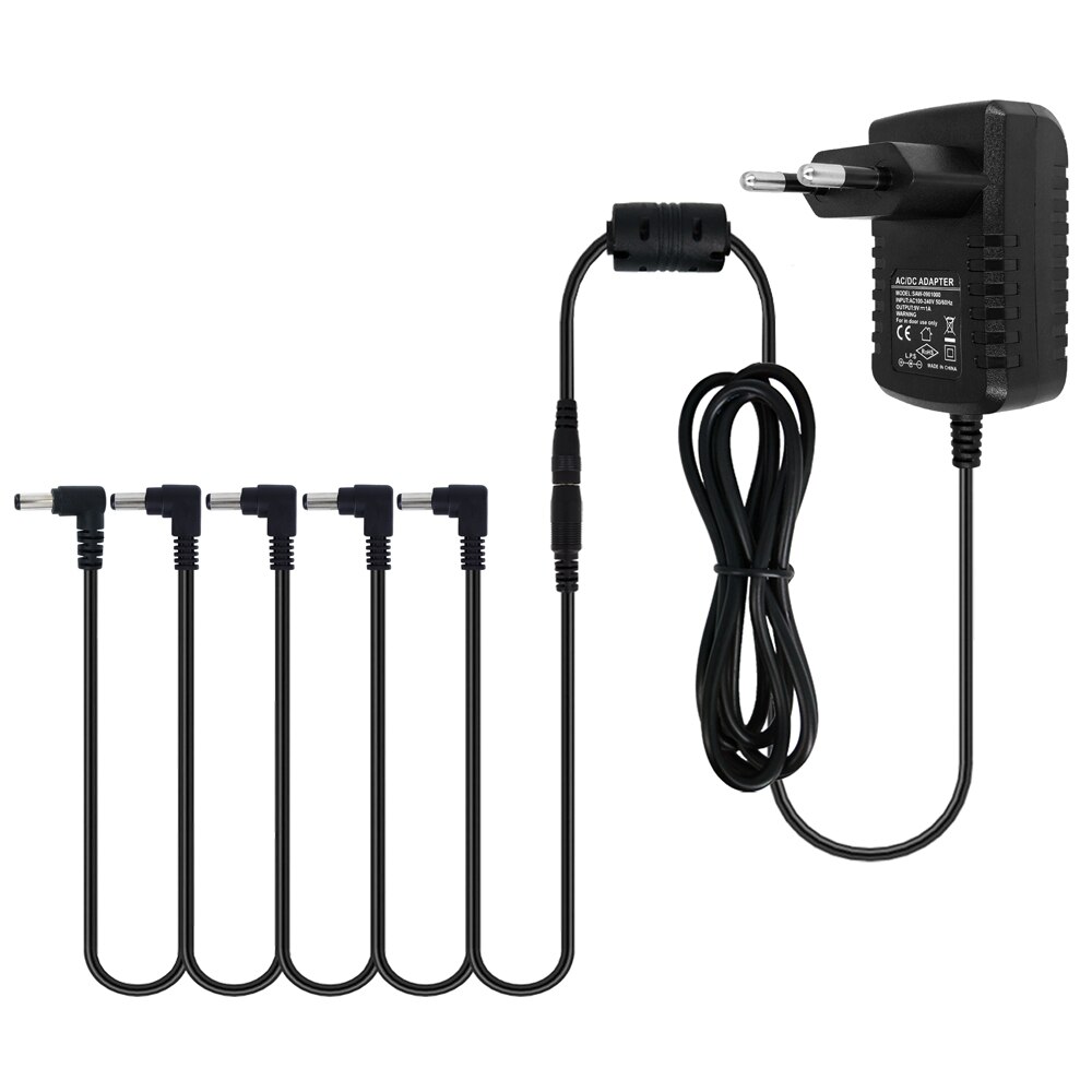 Guitar Effect Pedal Power Supply Adapter 9V DC 1A 5 Way Cables Daisy Chain
