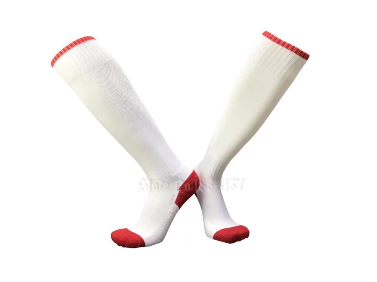 Calcetines de fútbol para hombre y mujer, medias deportivas baratas, transpirables hasta la rodilla, de algodón, para correr, blanco y rojo: whitered