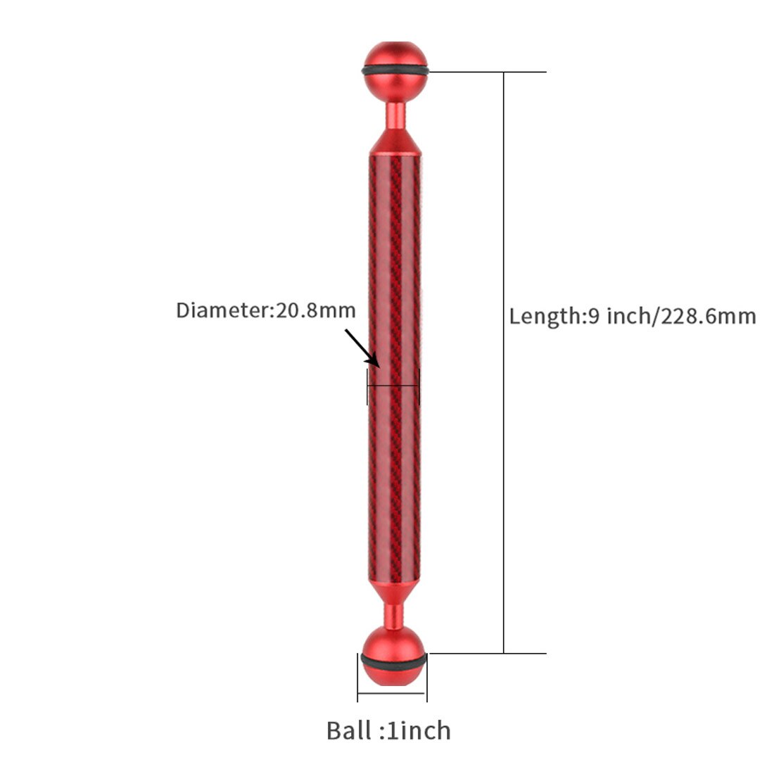 Diving Fotografia In Fibra di Carbonio Doppia Testa A Sfera Galleggiante Salvagente Braccio Della Macchina Fotografica Subacquea Kit Vassoio Ultralight 5/6/7 /8/9/10/11/12 Pollici: 9inch Red