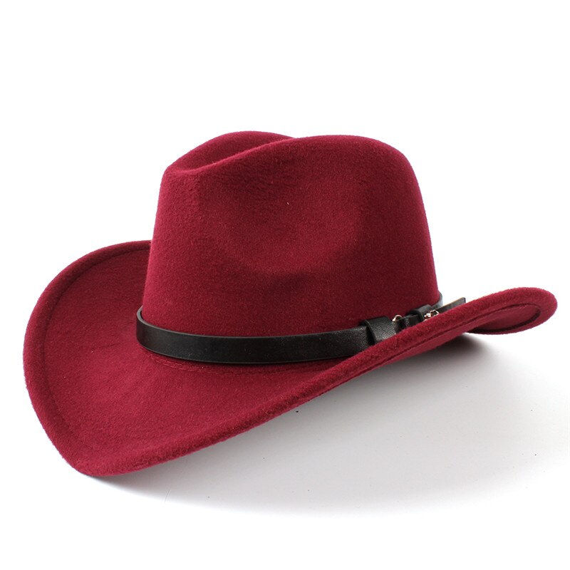 Naiset miehet villahuopa länsimainen cowboy hattu roll-up leveä lieri jazz cowgirl sombrero caps sie 56-58 r18: Viininpunainen