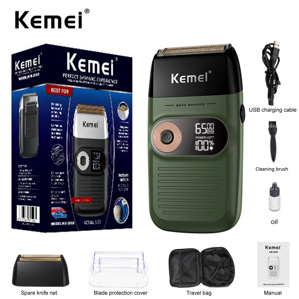 Kemei 2 In 1 Electric Shaver for Men Rechargeable Portable Cordless Men Reciprocating Razor Beard Trimmer LCD Display KM-2026
