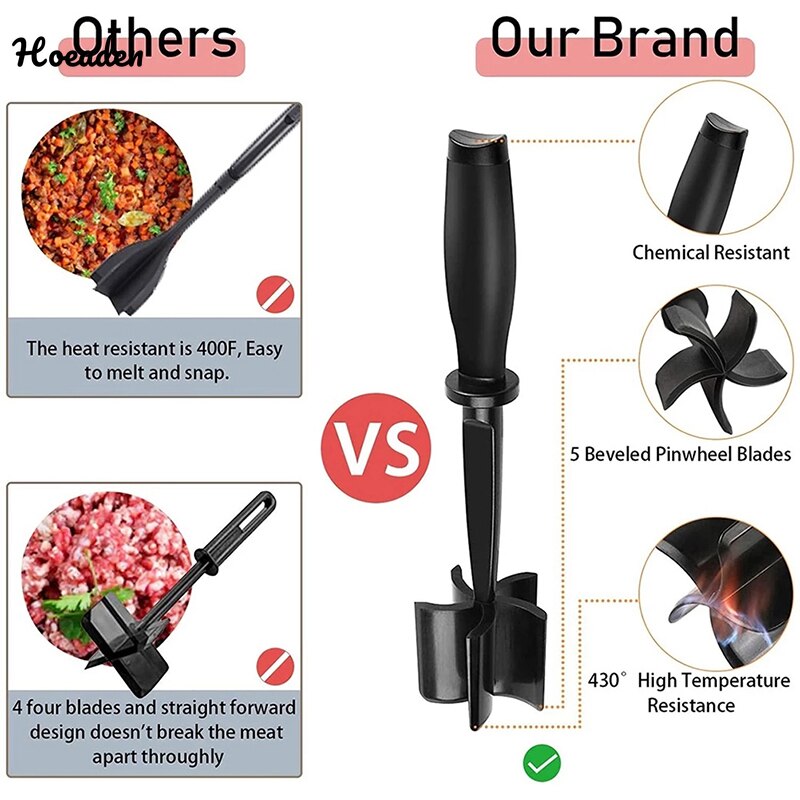 Multifunctional Heat Resistant Meat Stamper Nylon Hamburger Chopper Ground Meat Chopper Utensil Non-Stick Cookware