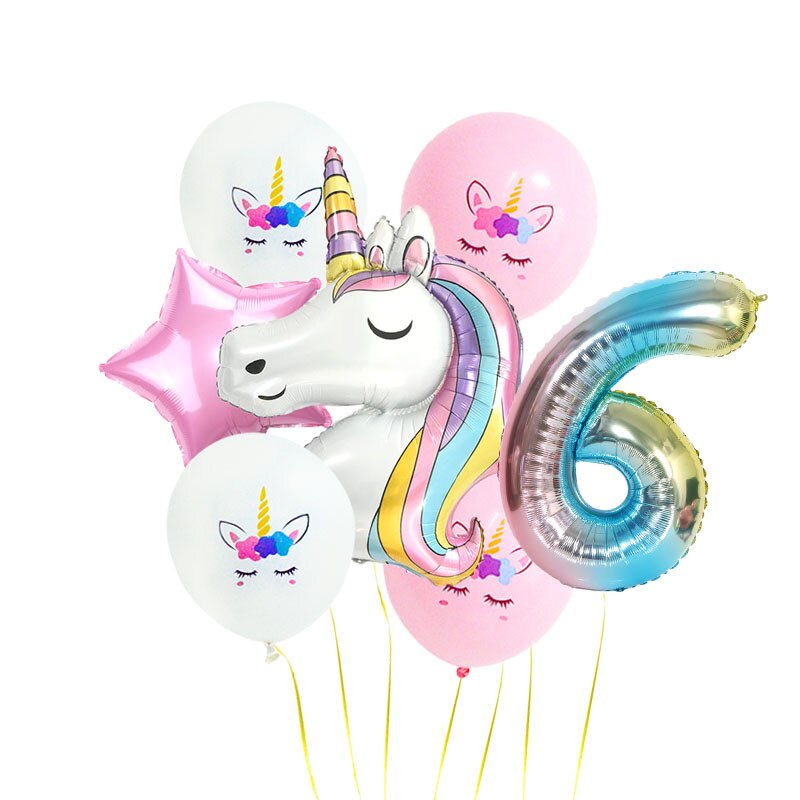 7 st regnbåge unicorn party ballonger unicorn födelsedagsdekoration nummer ballong barn födelsedagsfest dekoration för tjejer: 6