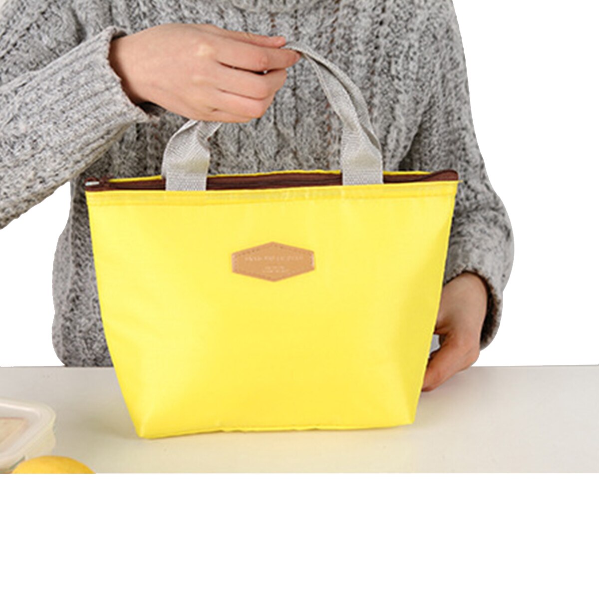 Saco isolado do refrigerador do almoço da lancheira de oxford bolsa térmica do armazenamento com zíper para as crianças dos homens das mulheres: YELLOW