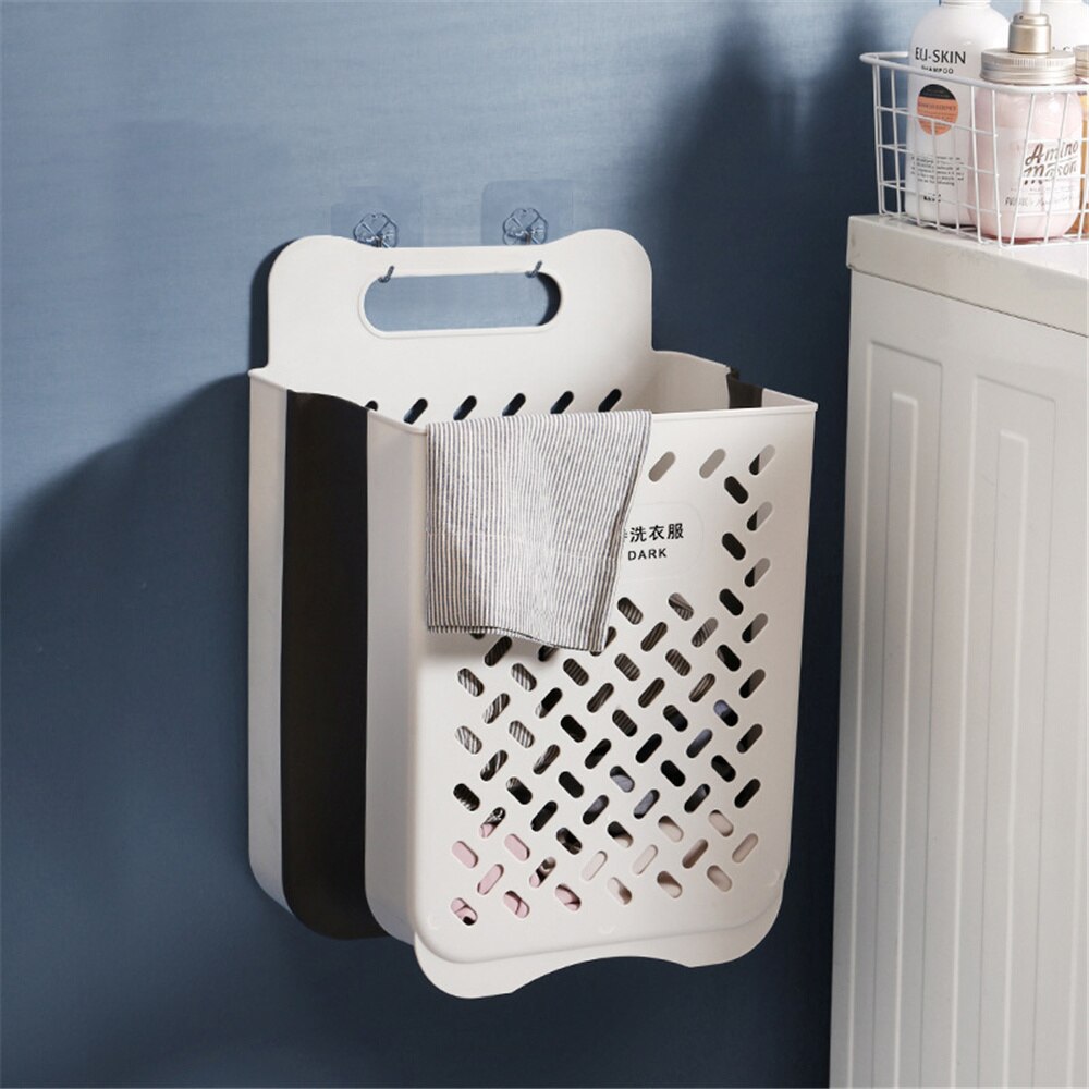 Silicone Laundry Basket Extensible Clothing Storage Boxes Folding Underwear Organizers Wall Mounted Bathroom Collection Cases: L Gray