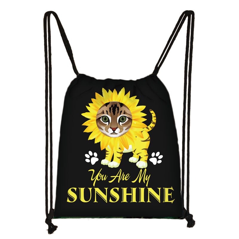 Van Gogh Sunflower Starry Night Drawstring Bag Women Canvas Storage Bags Casual Backpack Ladies Travel Bag: skdsunflower09