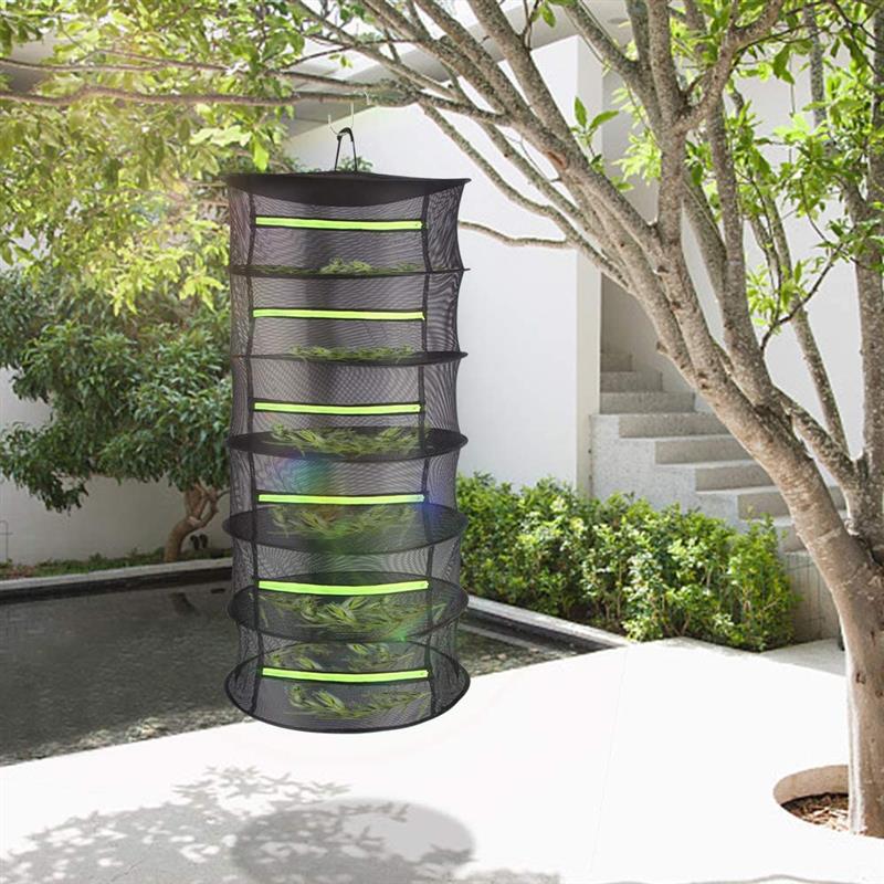 4/6/8 Layers Herb Drying Rack Hanging Mesh Net Steel Rings Foldable Zipper Closure for Petals Buds Beans